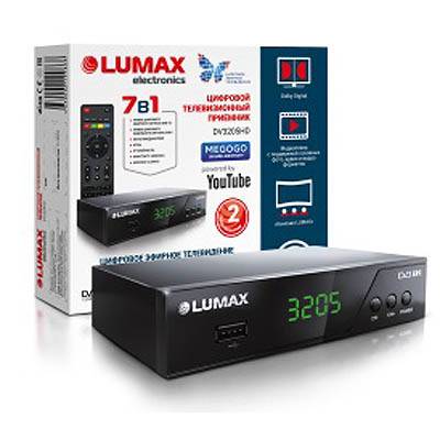 Ресивер цифрового эфирного ТВ LUMAX DV3205HD дисплей 3 кнопки WI FI металический корпус HDMI