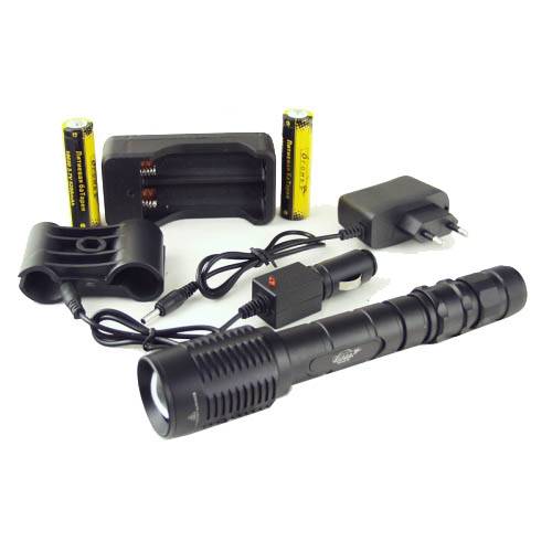 фонарь аккумуляторный 1 светод. 5000W 443-T6 HQ мощн.2акк.+З/У zoom на ружье