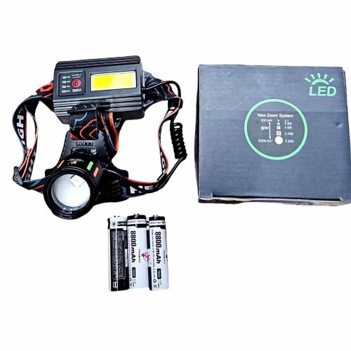 Фонарь акк налобный HYT-T62A-TG 1 ярк., 1 больш.,мигалка, 3 аккум.+шнур TYPE-C,zoom