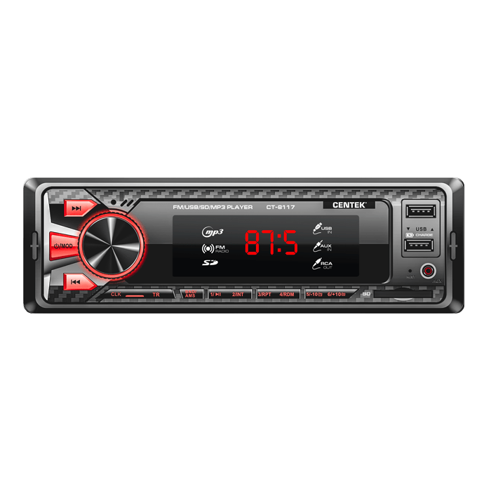 Автомагнитола CENTEK CT-8117 4х50Вт ПДУ 2хUSB/MP3/microSD LCD цветной