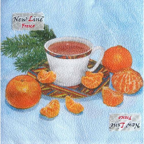 салфетки бумажные 2-сл. 33*33см New Line Fresco "Мандарины" 20шт