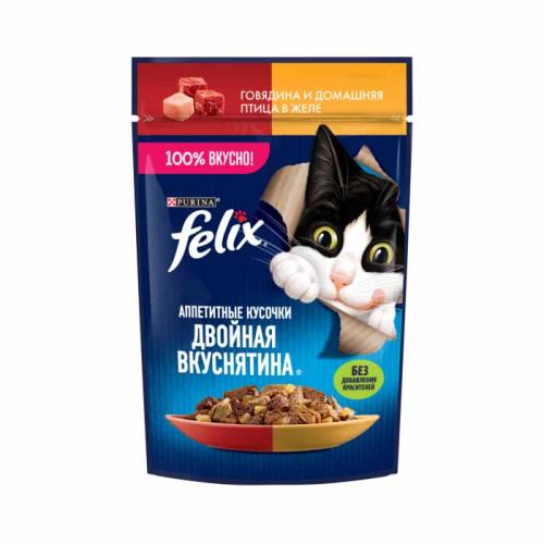 влажн.корм для кошек FELIX Двойная вкуснятина Говядина/птица 75г 12512754