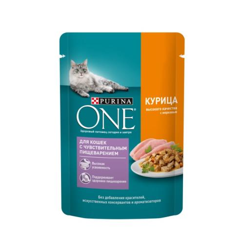 влажн.корм для кошек с чувствит.пищеварением Purina ONE Курица/морковь 75г 12421808