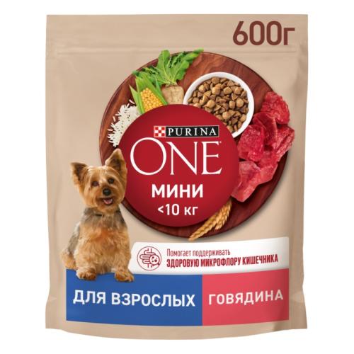 сухой корм для взрослых собак Purina ONE МИНИ Говядина с рисом 600г 12363227