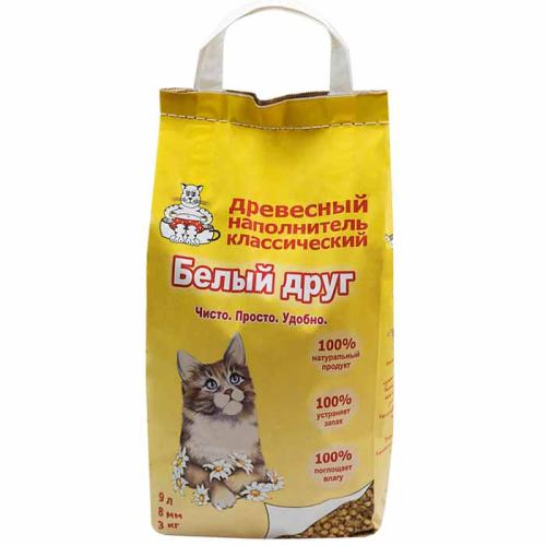 наполнитель "Белый друг" древесный классический 3кг/9л