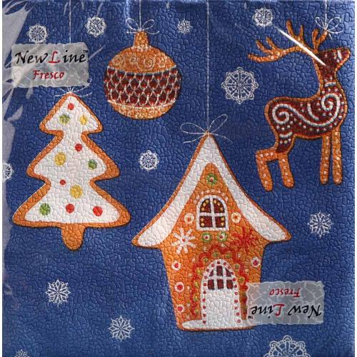 Салфетки бумажные 2-сл. 33*33см New Line Fresco "Новогодние пряники" 20шт