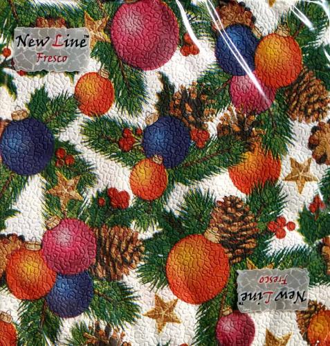 Салфетки бумажные 2-сл. 33*33см New Line Fresco "Шишки-шарики" 20шт