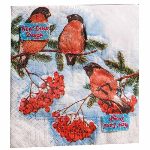 Салфетки бумажные 2-сл. 33*33см New Line Fresco "Снегири" 20шт