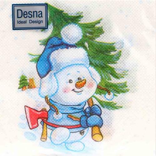 Салфетки бумажные 1-сл. 24*24см Desna Desing "Снеговичок с елкой" 40шт