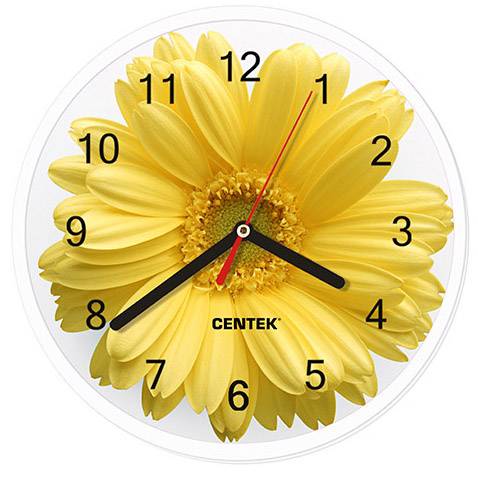 Часы CENTEK CT-7102 Flower(гербера/маки) d=25см настенные, шаг. ход, кварц