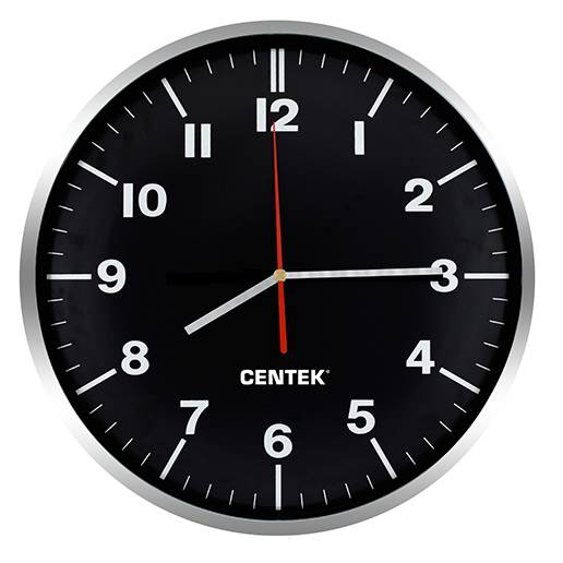 Часы CENTEK CT-7100 Black(черные+хром) настенные, d=30см, плав. ход, кварц