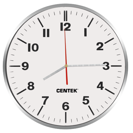 Часы CENTEK CT-7100 White(белый+хром) настенные, d=30см, плав. ход, кварц