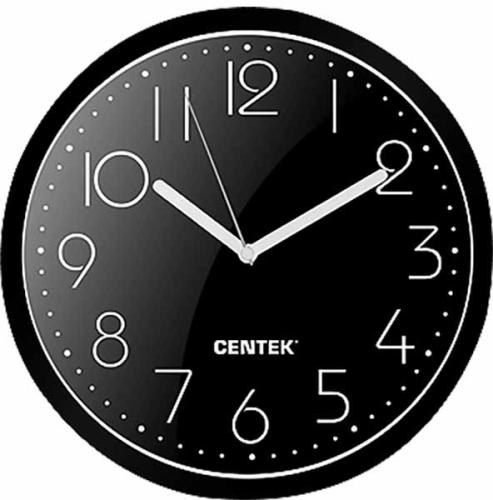 часы CENTEK CT-7105 Black(черный) d=23см настенные, шаг. ход, кварц