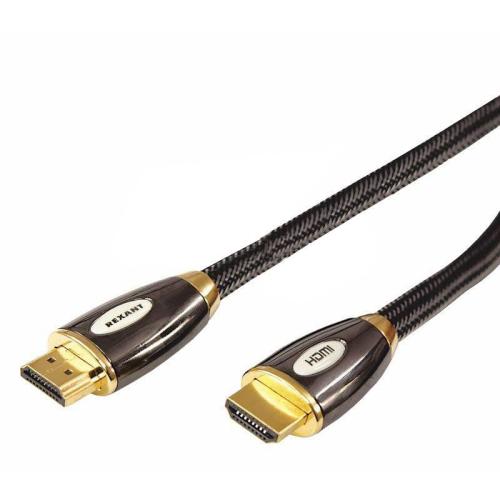 Шнур HDMI-HDMI 1,5м позолоченный LUXURY шелковая оплетка REXANT 17-6503