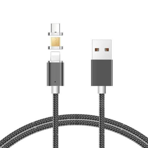 Шнур USB/iPhone 5+microUSB+Type-C (3в1) MAGNETIC магнитный 1м