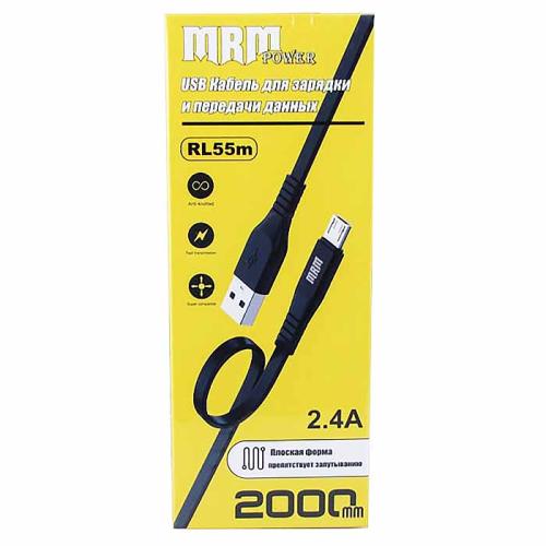 Шнур USB/micro USB RL-55A-V8 2м черный резиновый плоский