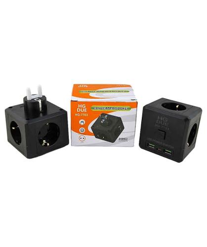 Тройник сетевой с заземлением, 3 гнезда, 2 USB, 1 PD HG-7703
