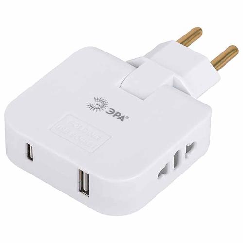 Тройник сетевой поворотный ЭРА SPF-2-FL-USBC на 2 розетки+2USB A+C 10А