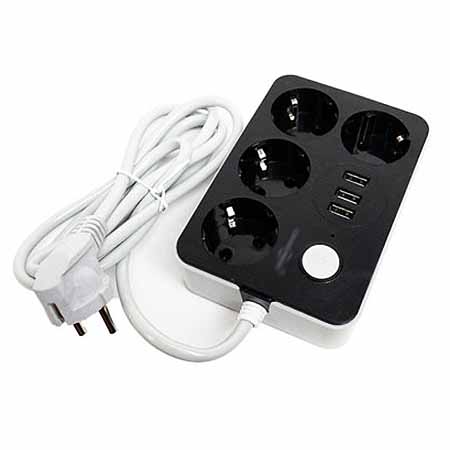 Удлинитель сетевой 4вх евро 1,8м с заземлением с выключателем + 3USB U-314