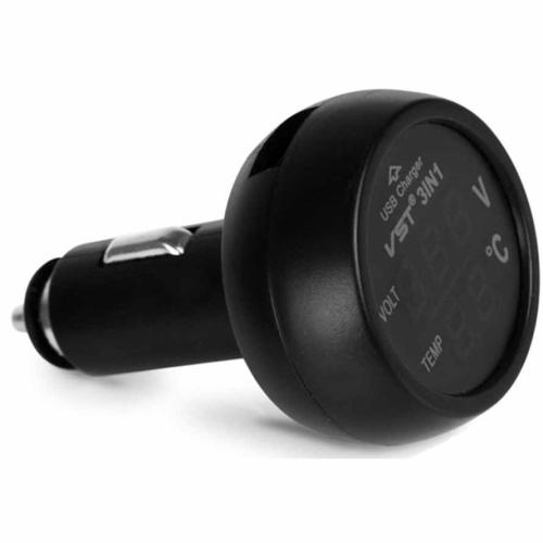 АЗУ 1USB (б/шн) 5V 2,1А с вольтметром,часами и термометром VST-706-1 (12/24V)