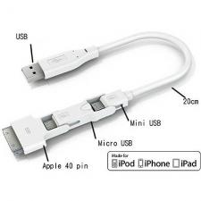 адаптер USB Gembird A-USBTO12В 3в1 для зарядки мобильных устройств через разъемы mini-USB,micro-USB ,iPhone4,iPad
