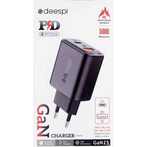 СЗУ 1USB+1PD (б/шн) 25W,QC3.0, 5V GAN-25 быстр.зарядка