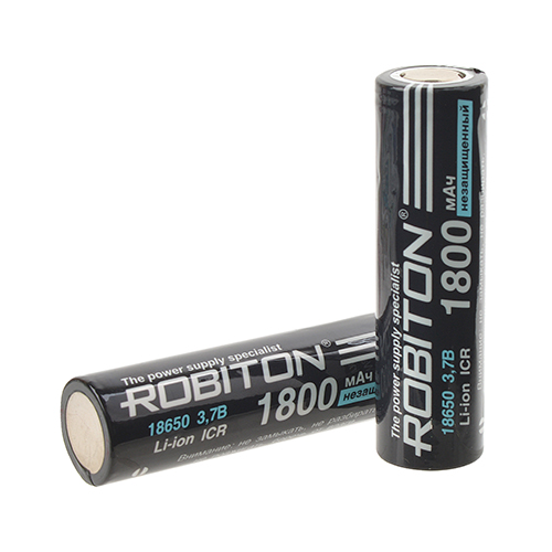 аккумулятор промышленный ROBITON Li-ion 18650-1800NP-PK1 (1800mAh, 3,7V) для фонарей и тп