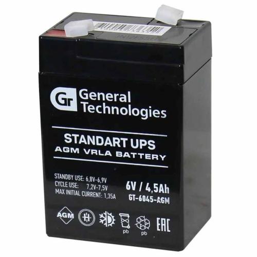 Аккумулятор свинцово-кислотный GT 6045 6V(4,5А/ч) General Technologies Standart AGM