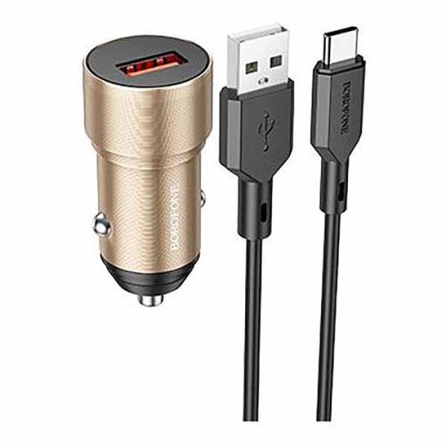 з/уст (с/шн) авто BOROFONE Bz19A 18W 3A 1USB+ кабель Type-C