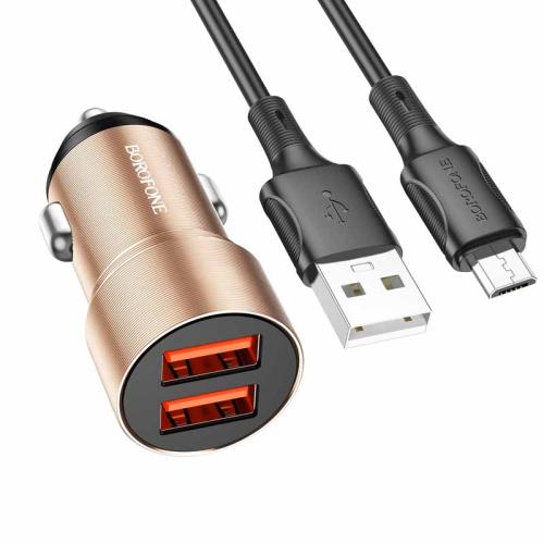 з/уст (с/шн) авто BOROFONE Bz19B 36W 3A 2USB+ кабель micro
