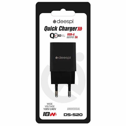СЗУ 1USB (б/шн) Deespi S20/S30 5V/3.1A QC3.0