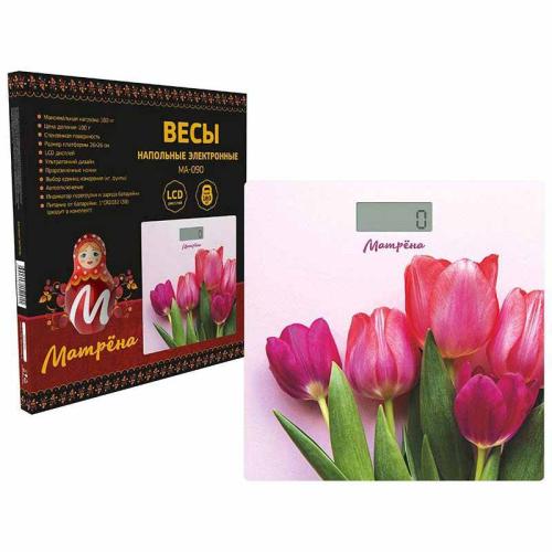 Весы напольн МАТРЕНА MA-090 тюльпаны стекло 180кг 007835