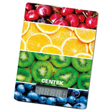 весы кухон. CENTEK CT-2459 Фрукты до 5кг/1г стекло, электр, LED,шелкография