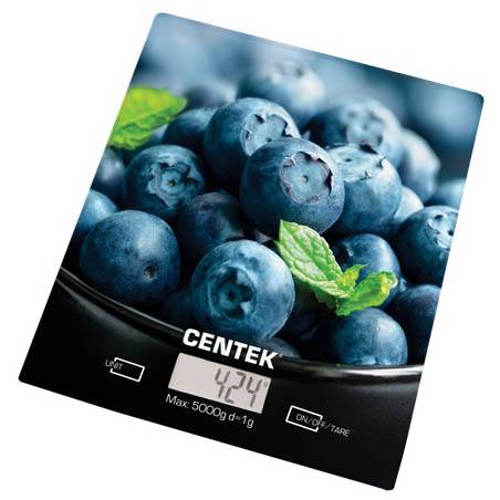весы кухон. CENTEK CT-2462 Голубика до 5кг/1г стекло, электр, LCD,шелкография