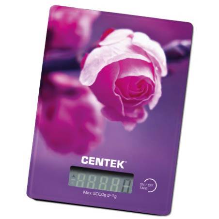 весы кухон. CENTEK CT-2459 Роза до 5кг/1г стекло, электр, LED,шелкография