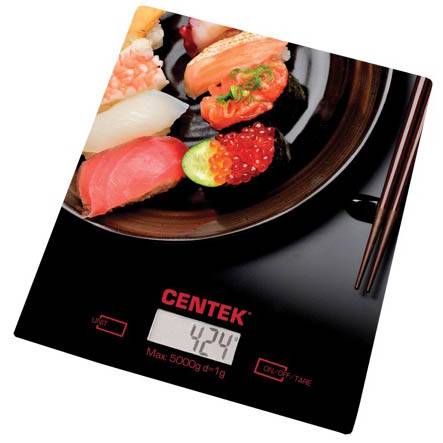 весы кухон. CENTEK CT-2462 Суши до 5кг/1г стекло, электр, LCD,шелкография