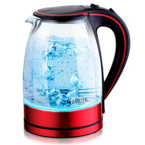 Чайник CENTEK CT-1009 (1,7л) 2200Вт корпус стекло, внутренняя LED подсветка красно/черный(BLR)