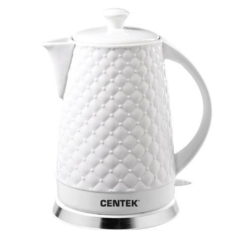 Чайник CENTEK CT-0061 (2л) 2000Вт супербелая керамика, рельефный корпус белый(white)