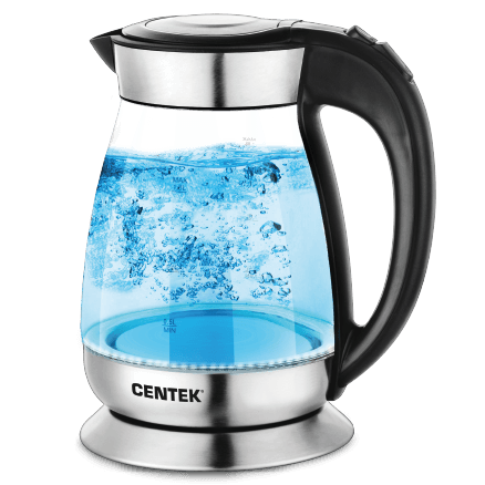 Чайник CENTEK CT-0055 1.8л, 2200Вт, стекло, LED-подсветка, стальная база, 2-ая защита