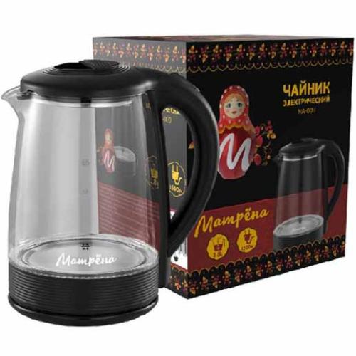 Чайник МАТРЕНА МА-009 2,0л стекло, пластик черный