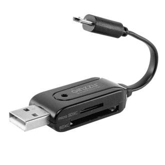 картридер GINZZU GR-585UB OTG/PC USB 2.0/+ кабель microUSB SD/microSD