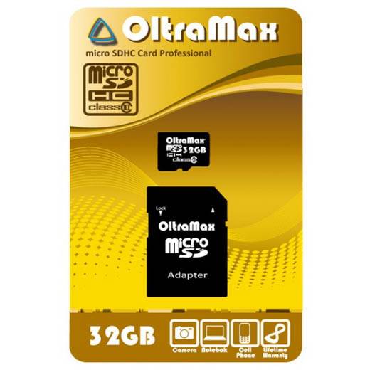 Память SD Micro 32Gb OltraMax(+ adapter) класс 10