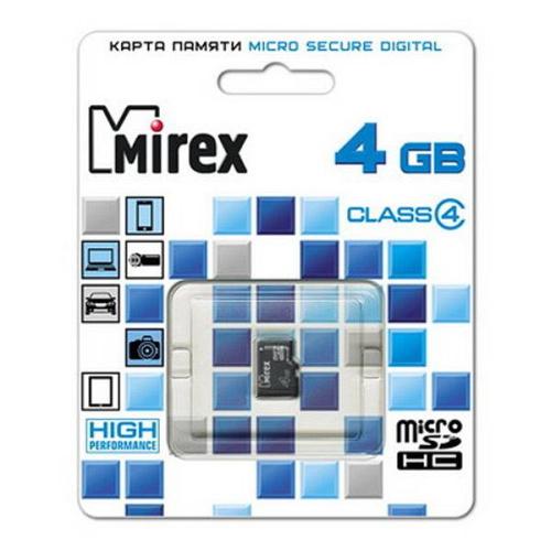Память SD Micro 4Gb MIREX (+ adapter) класс 4