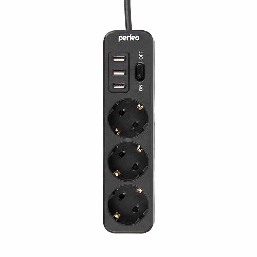 Фильтр питания Perfeo Power Stream PF_C3909 2500W, 4м, 3вх, 3USB, двойная защита