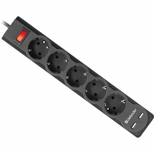 фильтр питания DEFENDER DFS 751 1,8м 5вх 2 USB