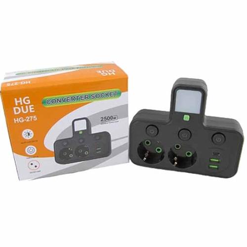 фильтр питания 2вх с выключателем, с подсветкой + 2USB + Type-C HG-275/175
