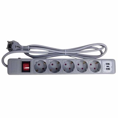 Фильтр питания JETT 5вх 4,7м с выключателем + 2USB + Type-C, 16А
