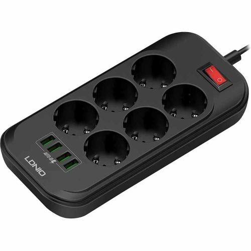 Фильтр питания LDNIO SE6403 2м, 4USB, 6 гнезд с выкл. и заземл